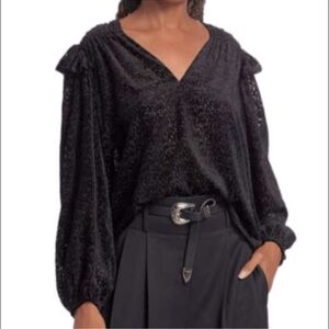 NWT Tanya Taylor Women’s Top Lucy Devore Black Velvet Burnout Size SMALL Shear‎
